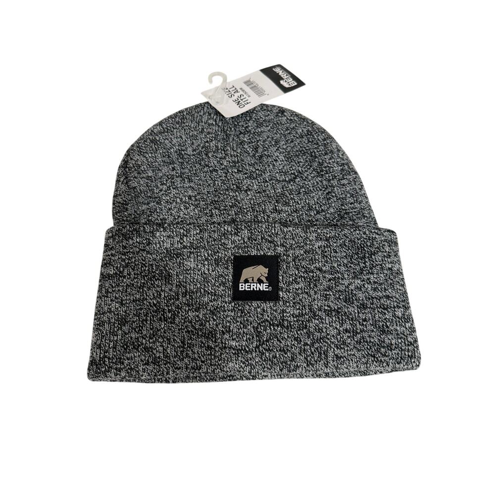 Berne Workwear Knit Beanie Gray Black Marled Acrylic Hat OSFA H150BW NWT